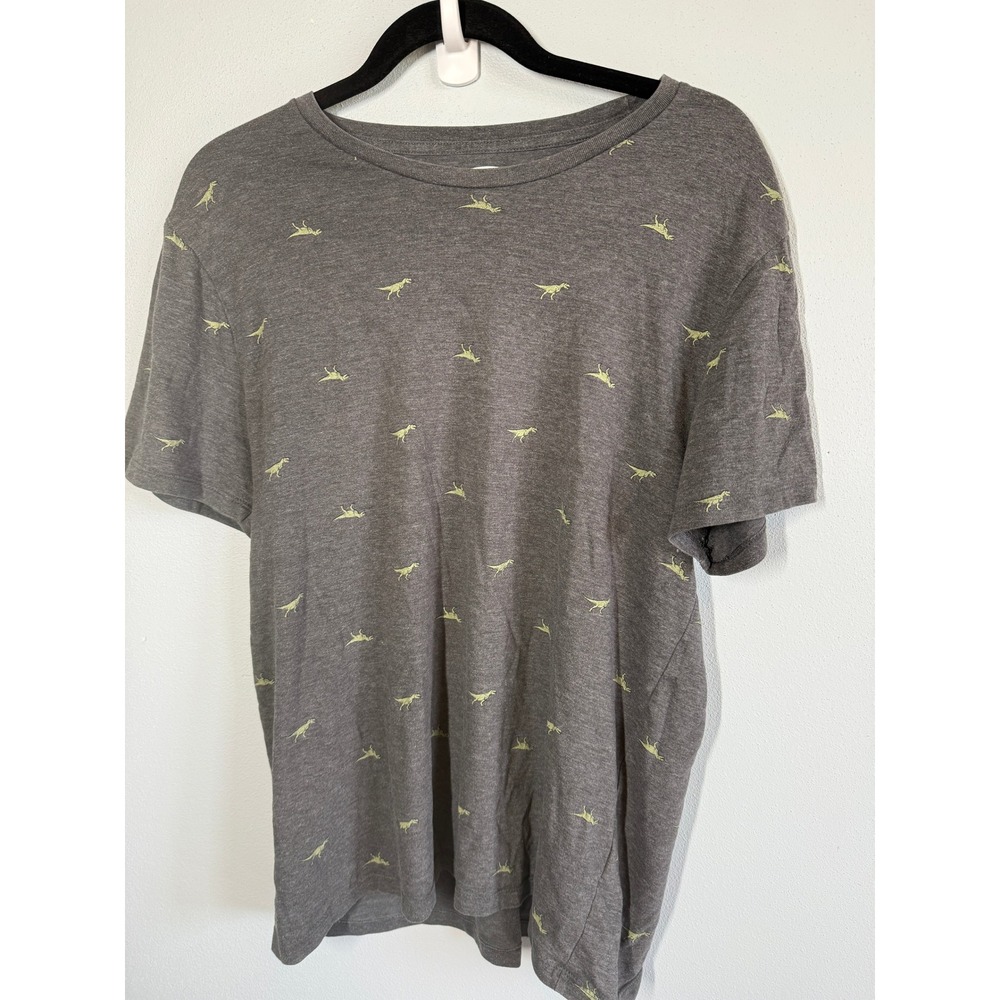 Old Navy Womens Tee Size L Gray T-Rex Dinosaur Print Soft Wash Jurassic Quirky
